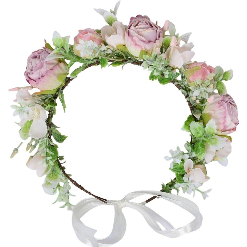 Sslvya Artificial Flower Crown Headband Floral Headpiece Fairy Hair Wreath Flower Headbands for Women Birthday Wedding Party Hair Accessories
