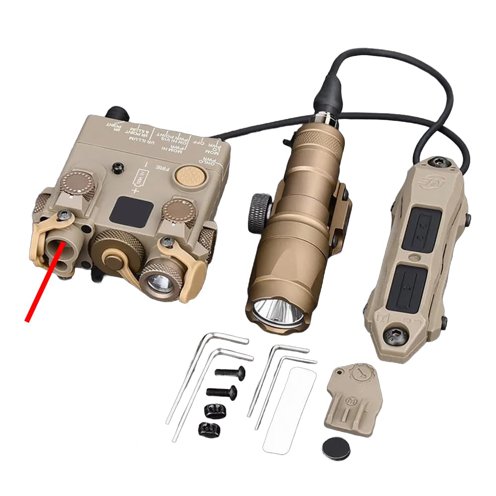 HATSEN Nylon DL-A2 Box Aiming Laser Sights(with Red Laser+IR Laser+Flashlight&Mount),& M300A Strong LED White Flashlight,& Modular Dual Wire Remote Pressure Switch(SF+2.5 Plug) Combo,Tan