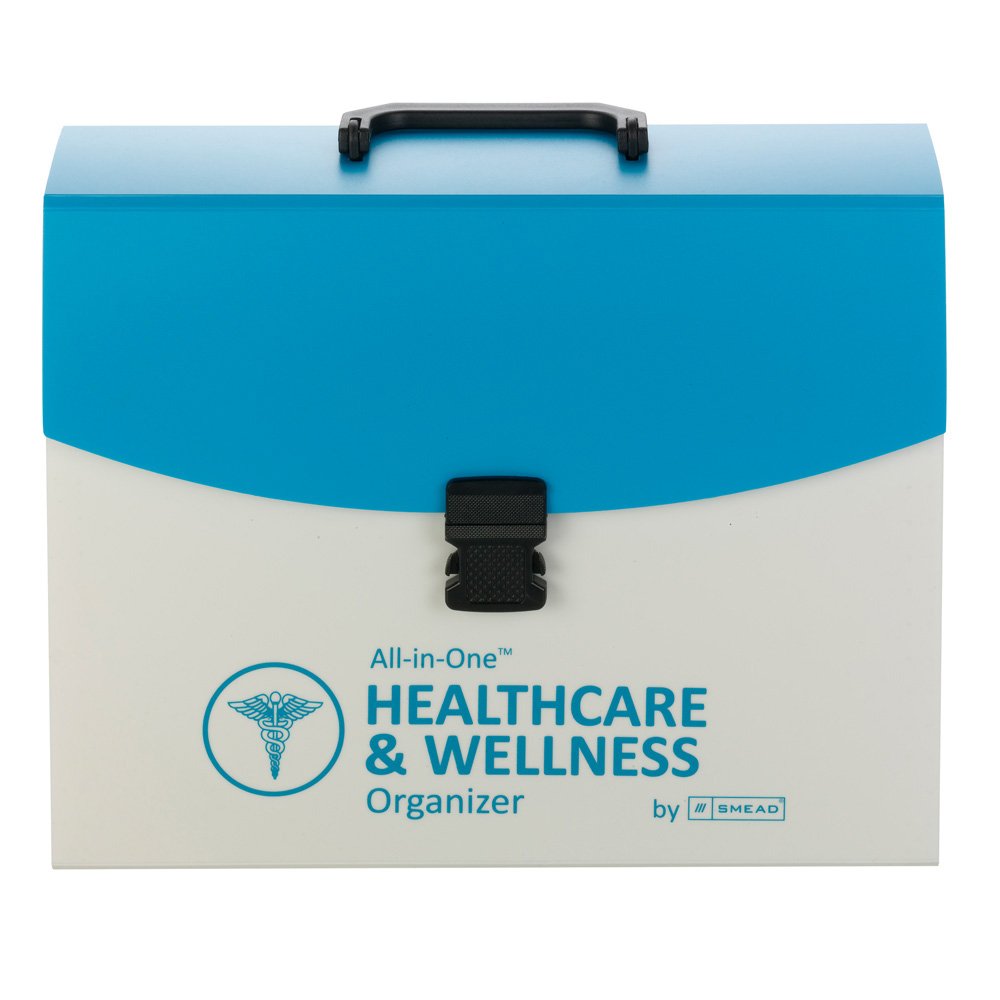 Smead All-in-One Healthcare & Wellness Organizer, 13 Pockets, Letter Size, Latch Closure, Poly White/Teal (92012)