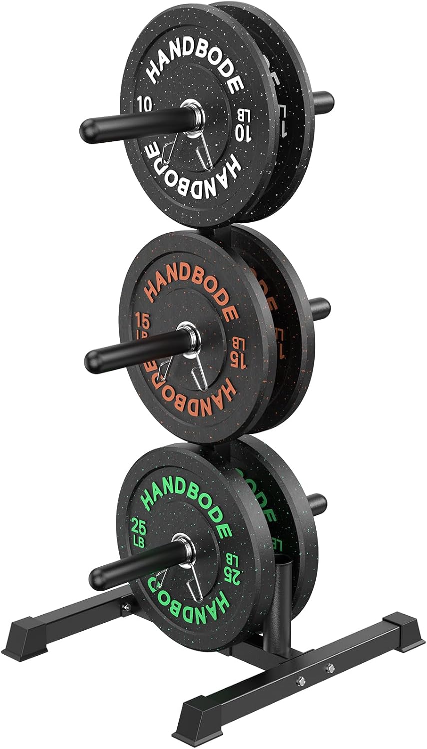 Weight Plate Rack with Barbell Storage, 6-Peg Vertical Holder for 1 or 2-Inch Plates, Heavy Duty 1100 lbs Capacity for Home Gym Organization