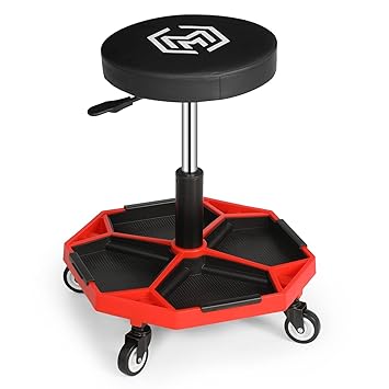 M-AUTO Pneumatic Mobile Rolling Garage Stool with Equipment Tray and All-Terrain Casters 300LBS Capacity Creeper, 16.5