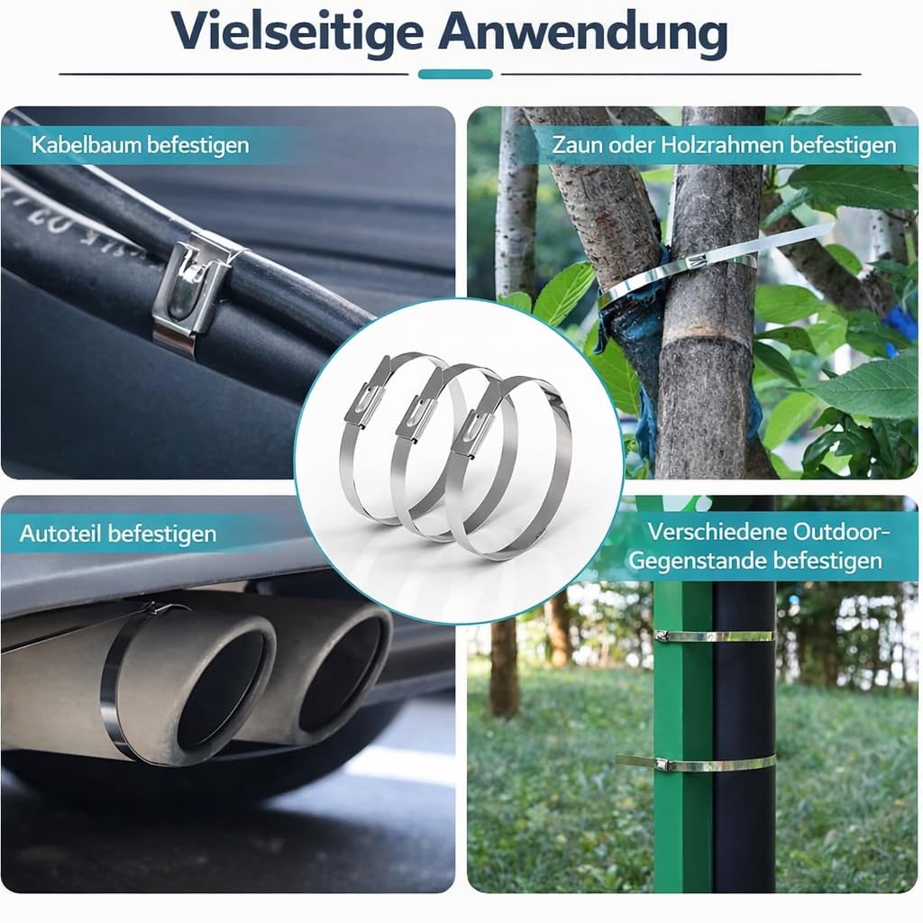 Edelstahl Kabelbinder in 7,9 x 700mm | 100 Stk. - hitzebeständige Metall Kabelbinder bis 500 °C, extrem reißfest, rostfrei für Industrie, Werkstatt, Haus & Garten