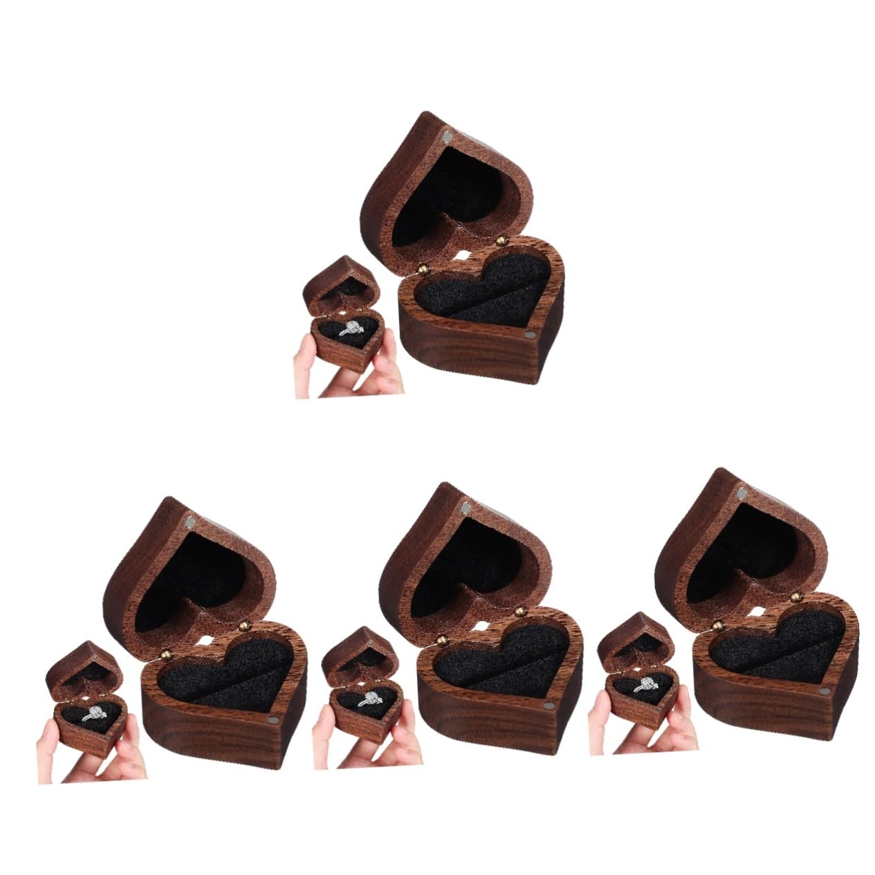 BESPORTBLE Boîte De 4 Pièces porte-alliances en forme de Mariage heureux à bijoux cœurs couple cas de bague de mariée étui à bague matériel en bois