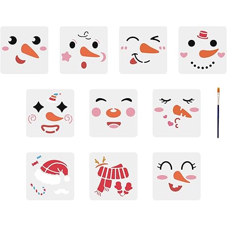 Snowman Face Stencils for DIY Christmas Decorations