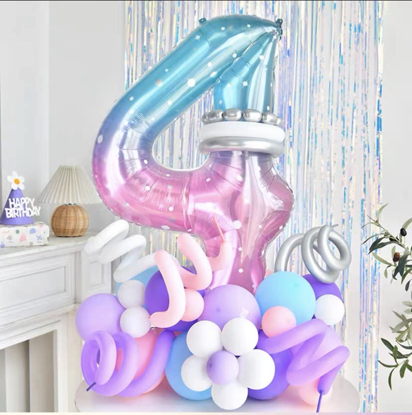 Big Rainbow Number 4 Balloon for 4TH Birthday - 40 Inch Pink Blue Number 4 Balloon | 4TH Birthday Balloons | 4th Birthday Decorations | Large globos | 40 Inch Large Number 4