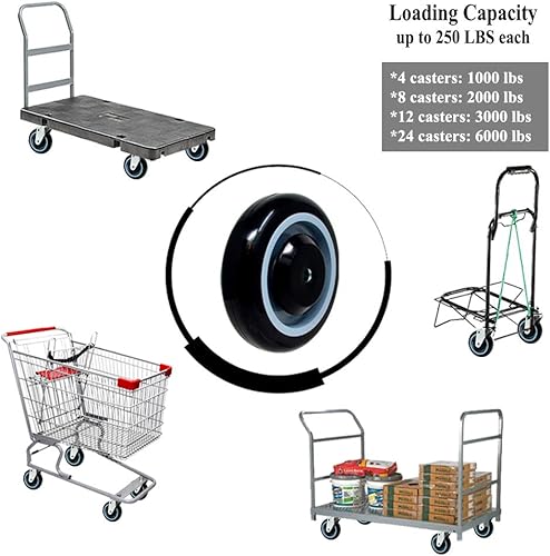 Miniatura 4 de SYRATION - Paquete de 4 piezas de poliuretano escalonado y completo de banda de rodadura con rueda de carrito de compras de doble rodamiento,