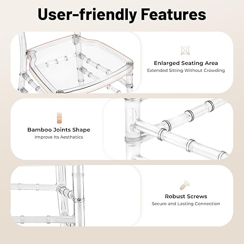 Miniatura 8 de Juego de 4 sillas Napoleón transparente, silla acrílica, sillas de comedor de plástico moderno, sillas de cristal transparente sin brazos para boda,