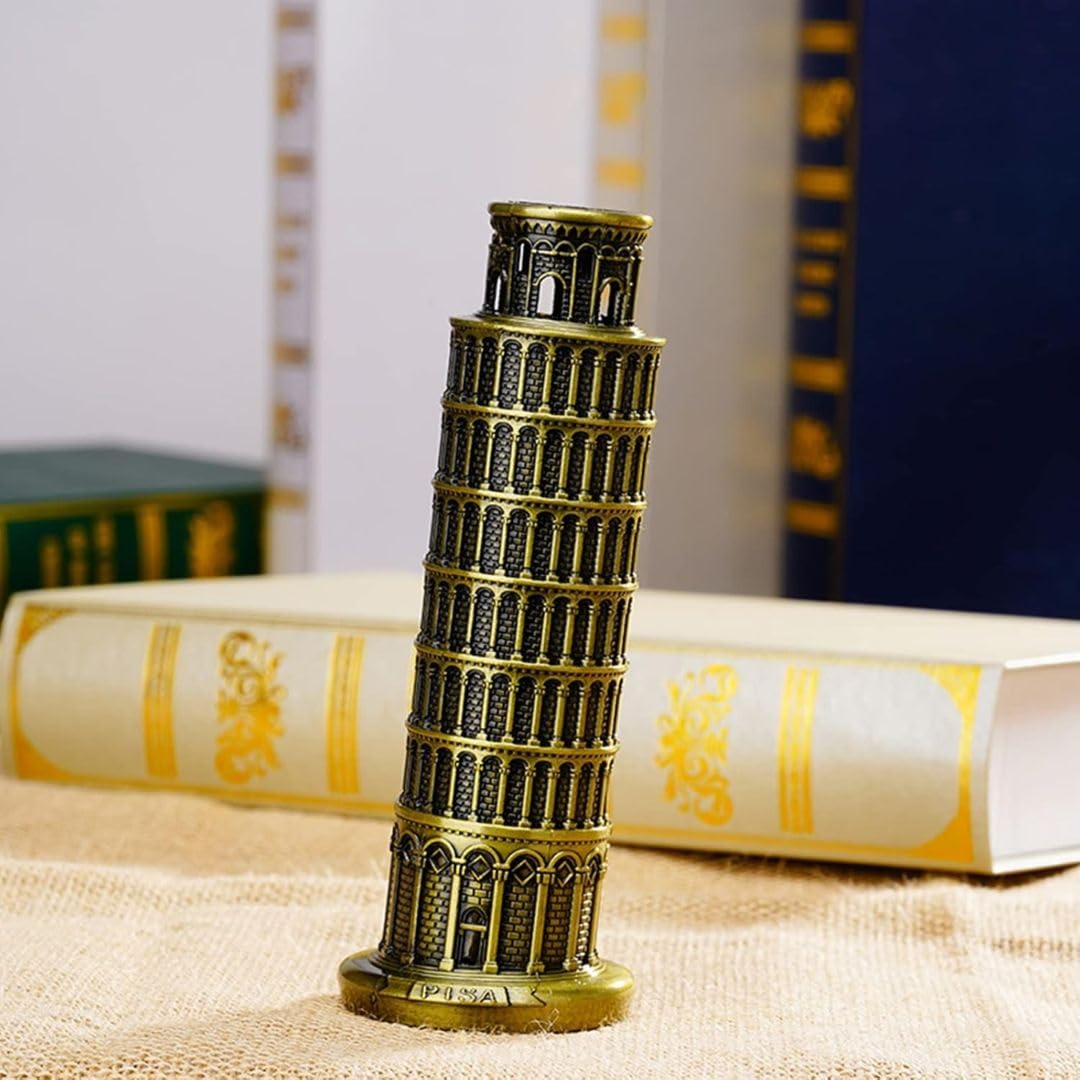 SATYAM KRAFT Metal 1 Piece Italy World Famous Building The Leaning Tower of Pisa Antique Vintage Statue for Gifts,Office,Decorative Showpeice for Home,Desk Decor,Table Stand (15 cm) (Style 11)