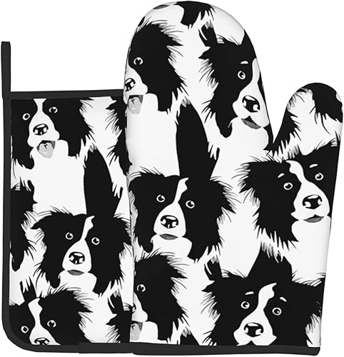 Border Collies - Manoplas de cocina y agarraderas para horno de barbacoa, guantes de horno y soportes para ollas con guantes de cocina para cocinar,