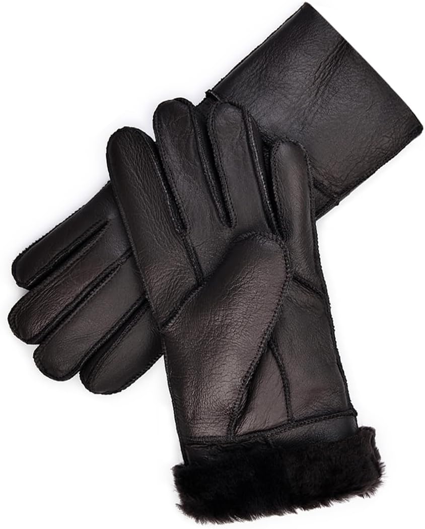 Harssidanzar Winter Leather Gloves,Warm Shearling Wool Lined for Women Winter Cold Weather Gloves KL029US - Image 3