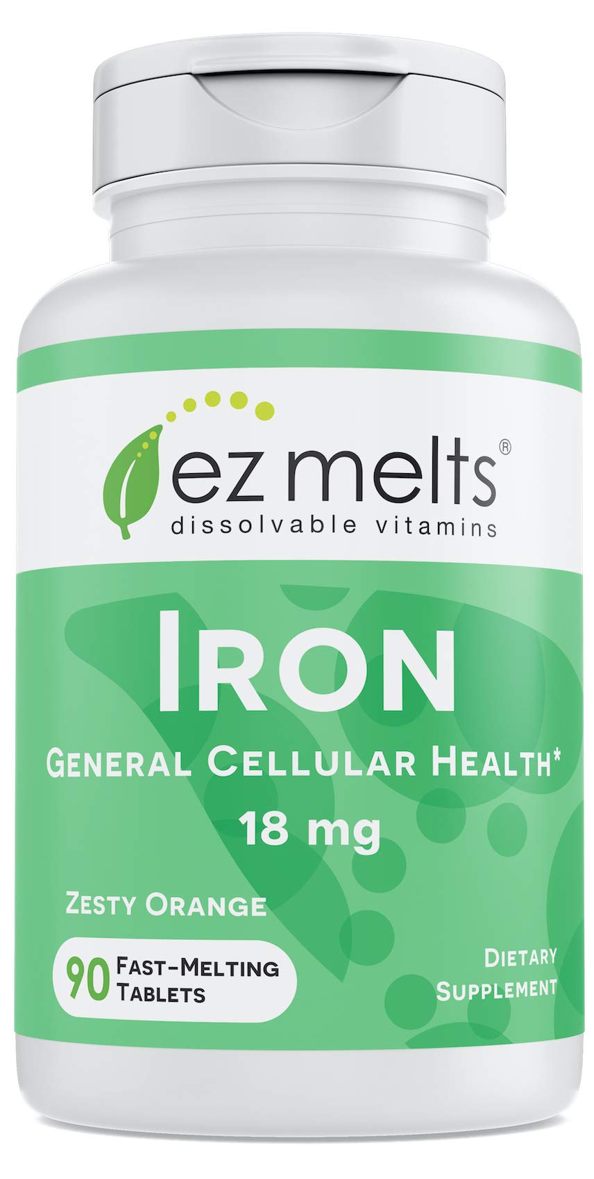 EZ Melts Iron as Elemental Iron, 18 mg, Sublingual Vitamins, Vegan, Zero Sugar, Natural Orange Flavor, 90 Fast Dissolve Ta...