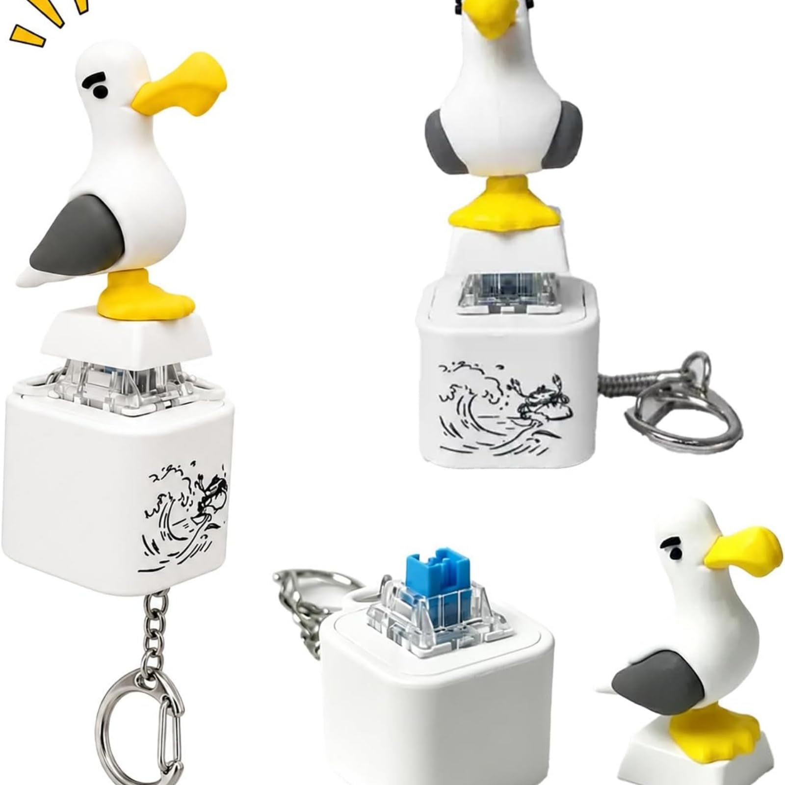 Llavero con botón de Sonido Seagull Mine (Gaviota ¡Mío!), Fidget Clicker Recargable con Sonido Real y luz LED, Llavero sensorial portátil, Divertido Juguete Interactivo antiestrés (#A4Pcs)