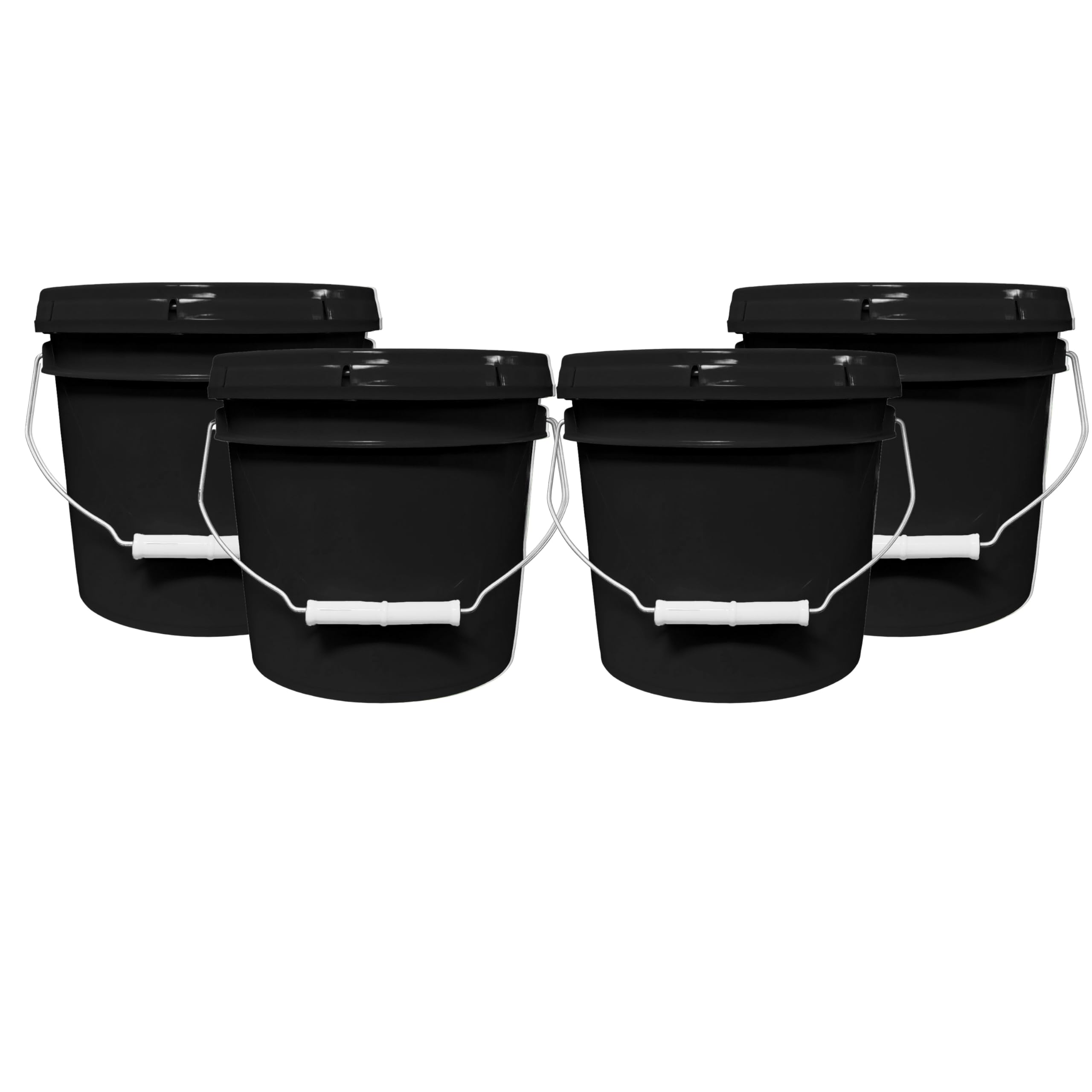 MKS Plastics Black Small 1-Gallon Plastic Bucket with Airtight Lid, 4-Pack