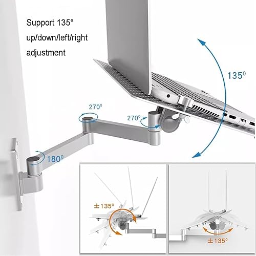 Miniatura 3 de Laptop Wall Mount Holder, Adjustable Laptop Holder with Mouse Tray, Adjustable Articulating Arm, for Office, Workstation, Silver