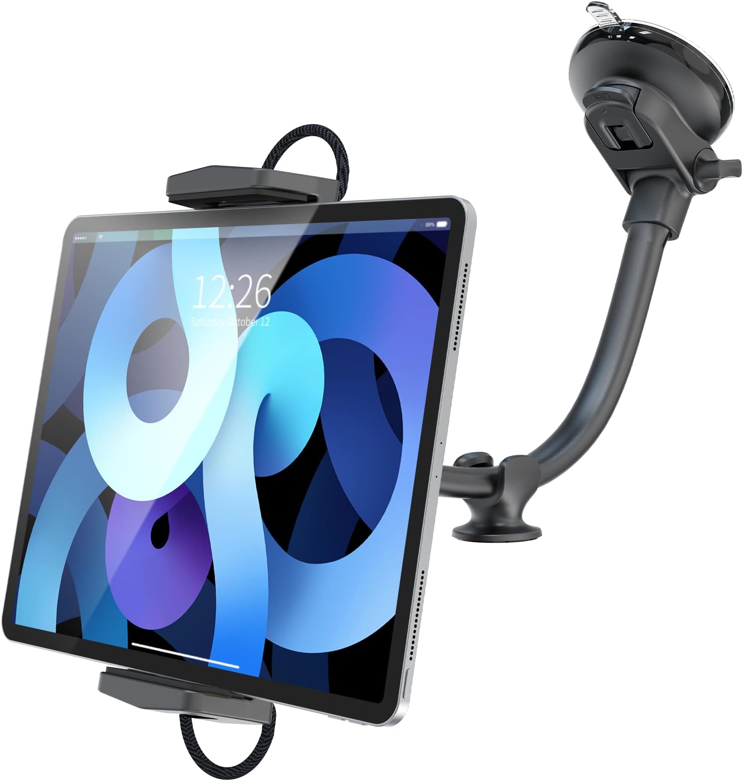 OQTIQ Tablet Holder for Car Dashboard Windshield Car Tablet Mount for Truck Strong Suction Cup Flexible Gooseneck Compatible with iPad Pro, Air, Mini, Galaxy, Fire, 4.7-13" Tablets, and 4-7" Phones