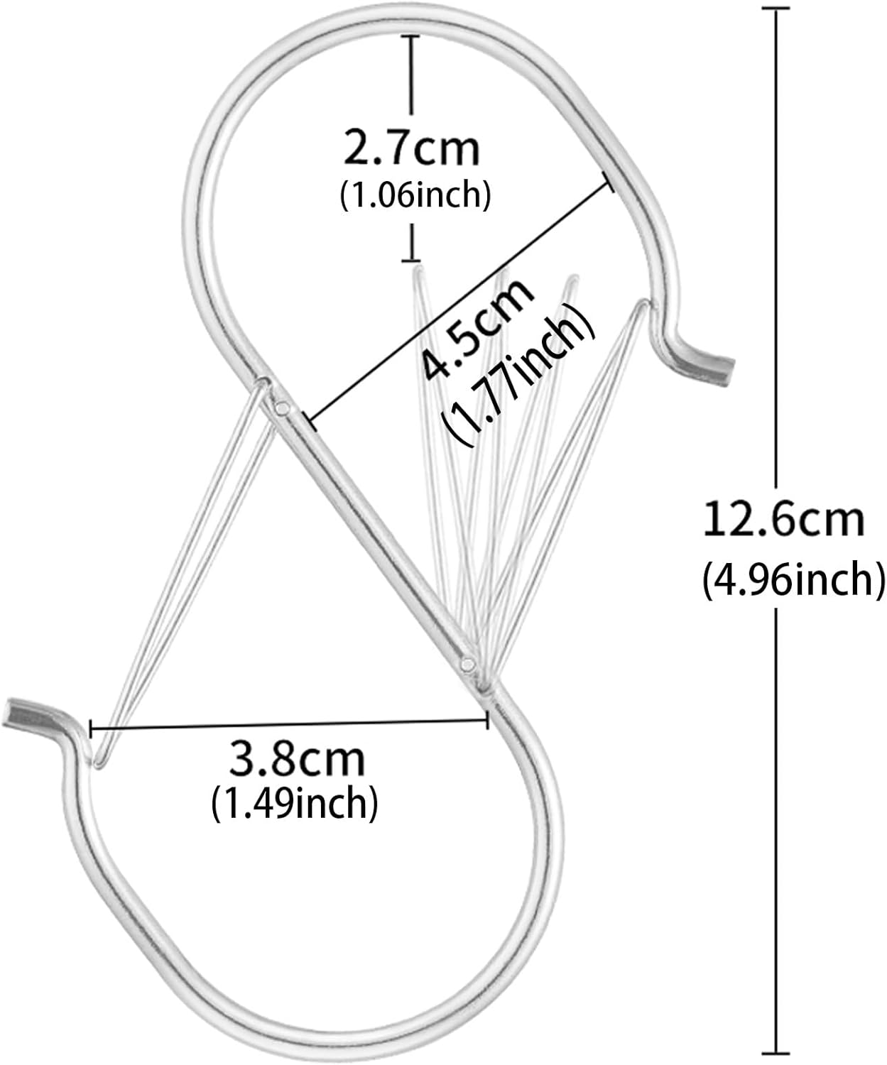 S字フック 安全クリップ付き 12.7 cm 大型 高耐久 金属製フック 植物 キッチン用品 鍋 フライパン 服 バスタオル (12