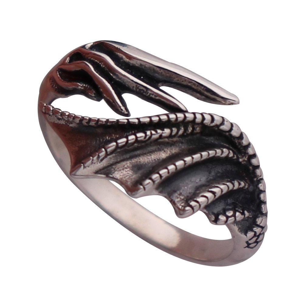 Schwarz 925 sterling silber dämon drachen flügel ring für herren verstellbar