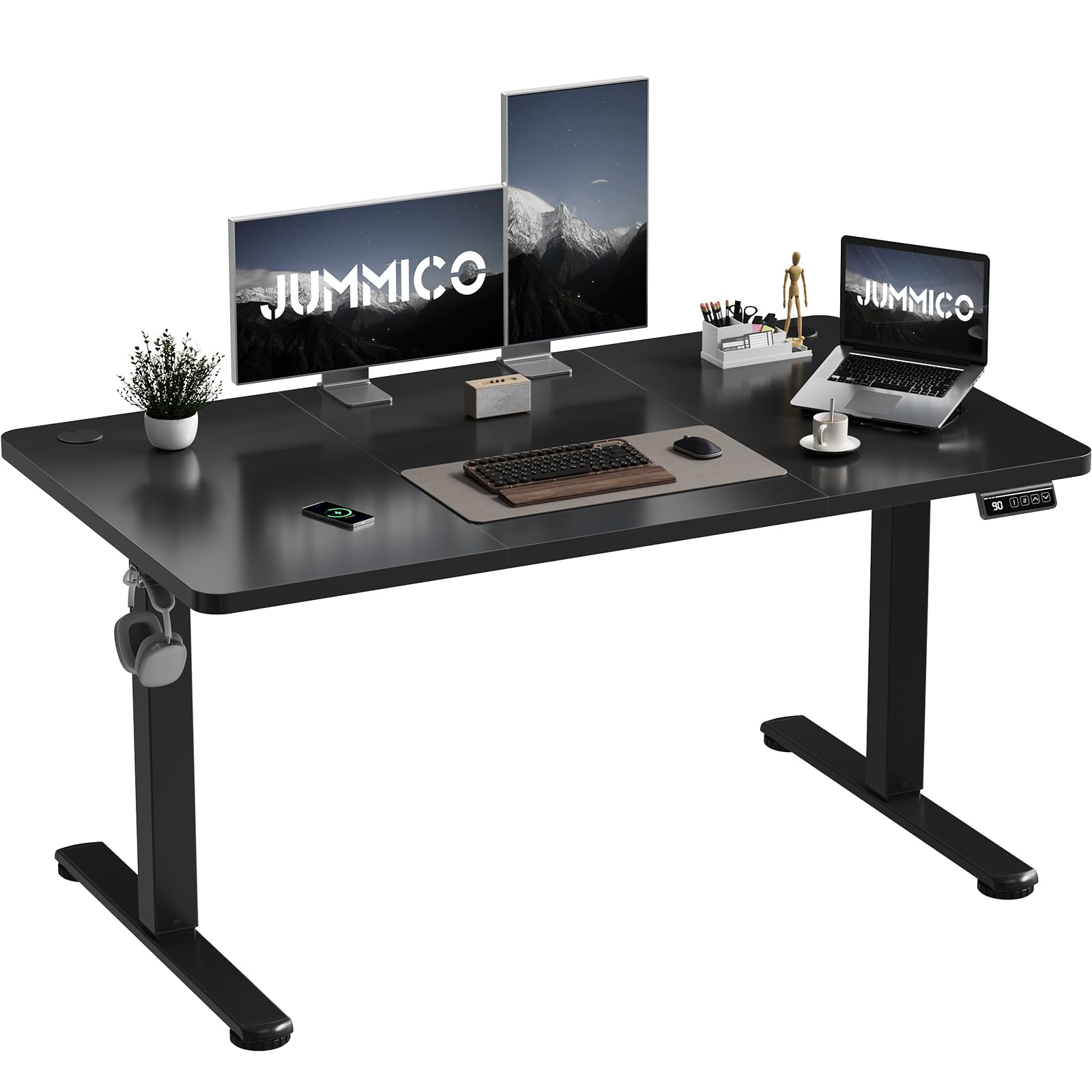 JUMMICO Electric Standing Desk 120 x 60 cm Home Office Height Adjustable Desk, Computer Lift Table with Smart Panel, Sit Stand Desk with Height Memory, Black