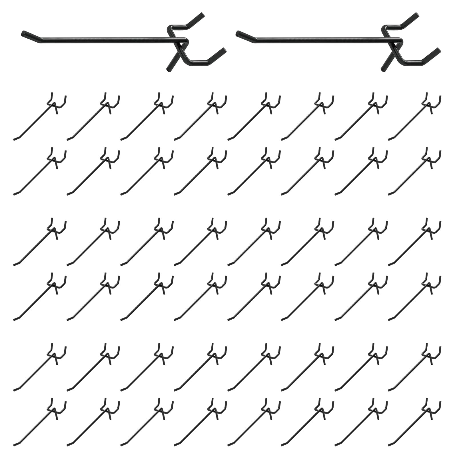 Yauhar 50Pcs 4"/10CM Pegboard Hooks Assortment Set, Metal Peg Board Hooks with 2.5mm Hole Pitch 4mm Wire Diameter Slatwall Hanging Hook for Garage Organization Wall Hanging (Black)
