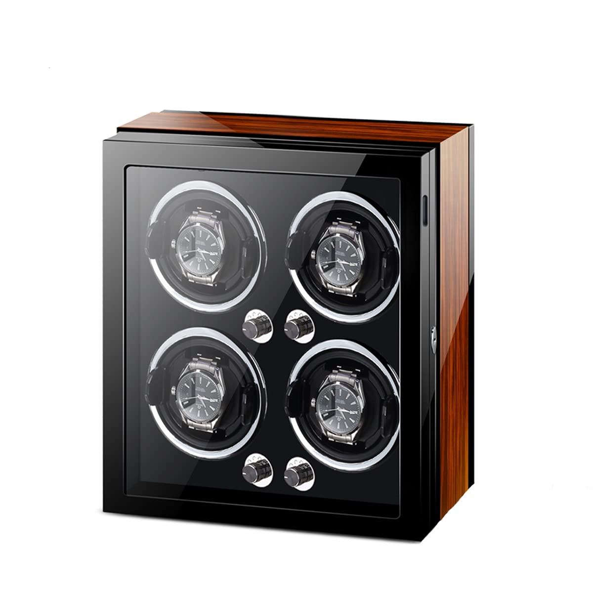 FENOKD Watch Display Box Watch Winder for Men's and Women's Automatic Watch with LED Light Adjustable Watch Pillows Quiet Motors Piano Paint Watch, 9+0, Ebony Wood (Ebony Wood 4+0)