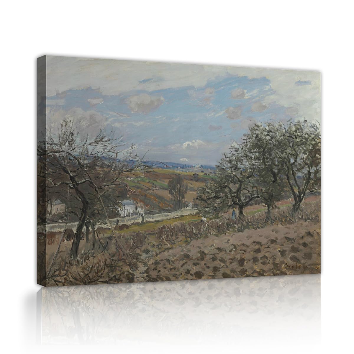 TOANGWALL Alfred Sisley Bougival Replica Framed Canvas Wall Art Living Room Impressionist Famous Countryside Hills Vineyard Picture Prints for Bedroom Office Decor 50x60cm
