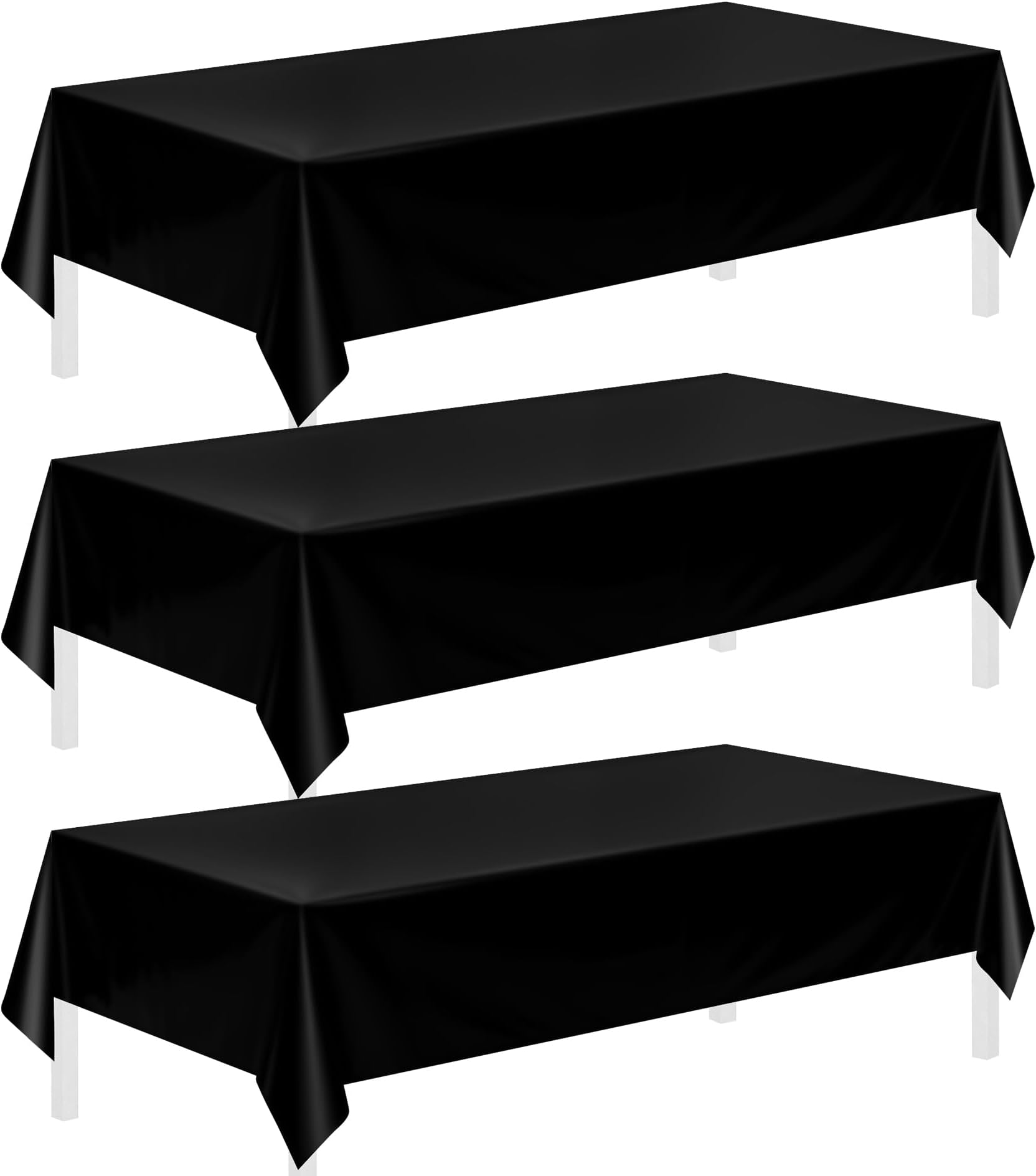 3 Pack Plastic Black Tablecloths for Rectangle Tables,Halloween Tablecloth,54 x 108 Inch Black Disposable Table Cloths for 6 to 8 Foot Table Indoor,Halloween Decorations,Birthday Christmas Party Favor