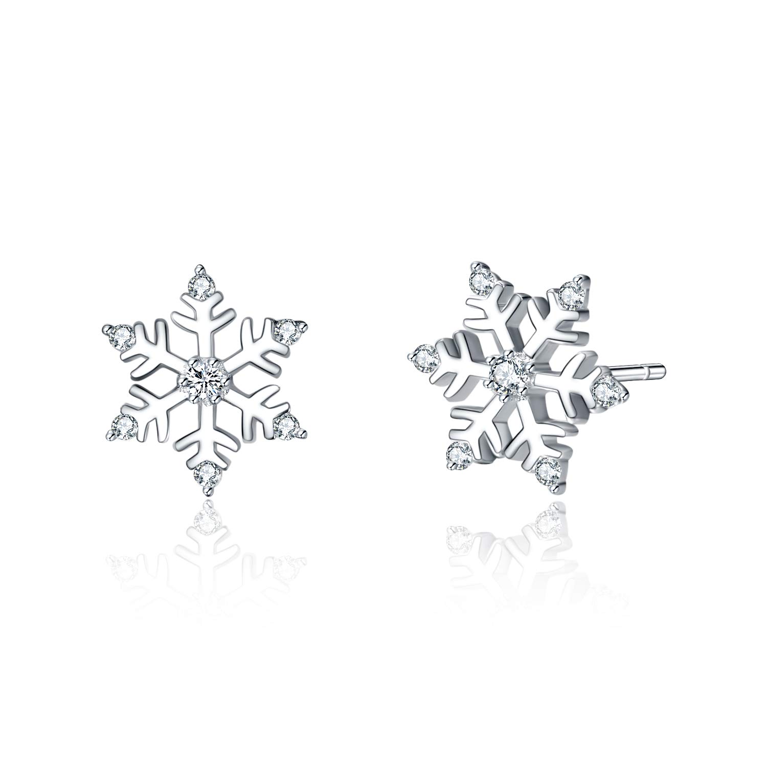 Orecchini A Fiocco Di Neve In Argento 925 Con Zirconi - Gioielli Invernali Per Donna - BiBeary - 2