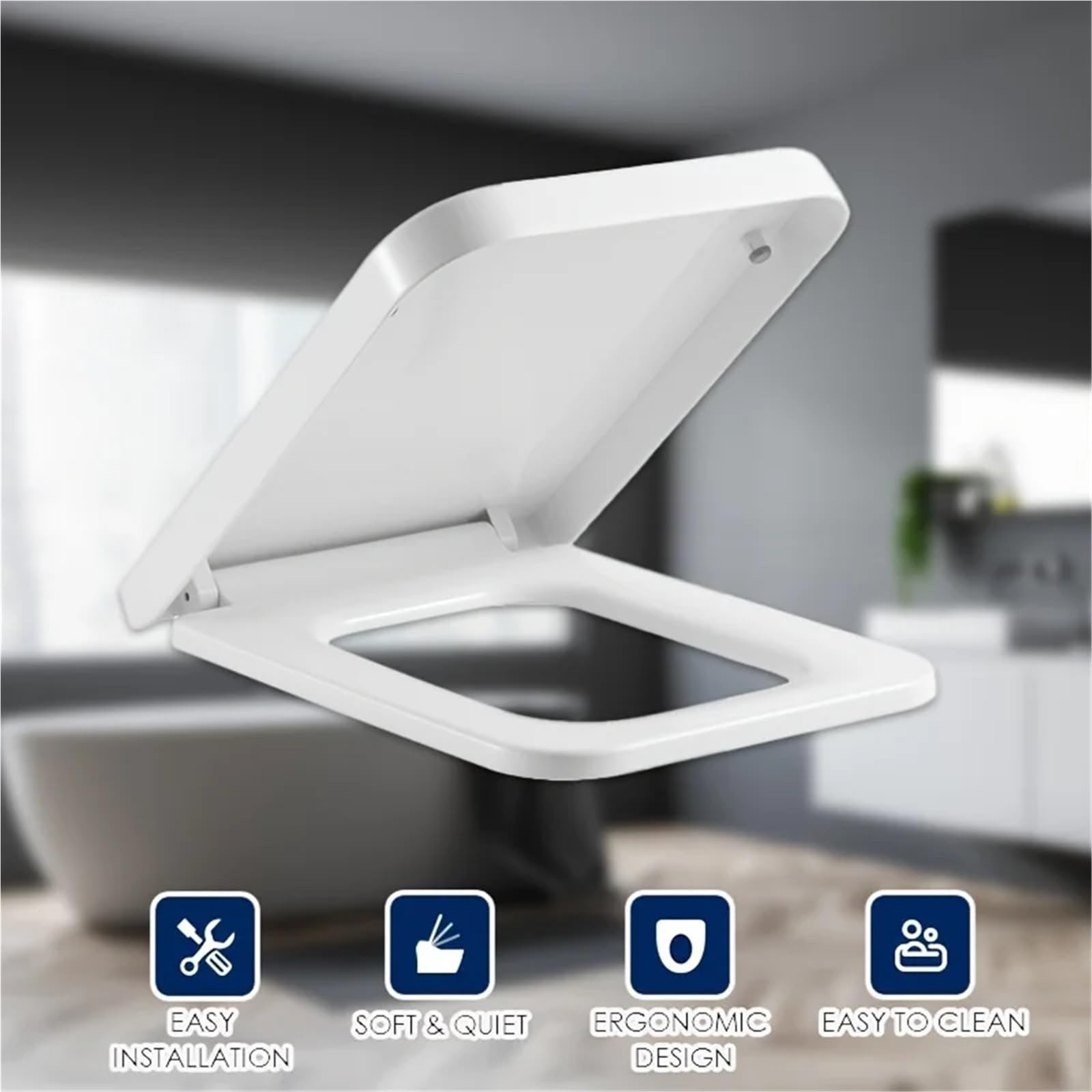 Asiento de inodoro, Soft Close Square Toilet Seat and Cover