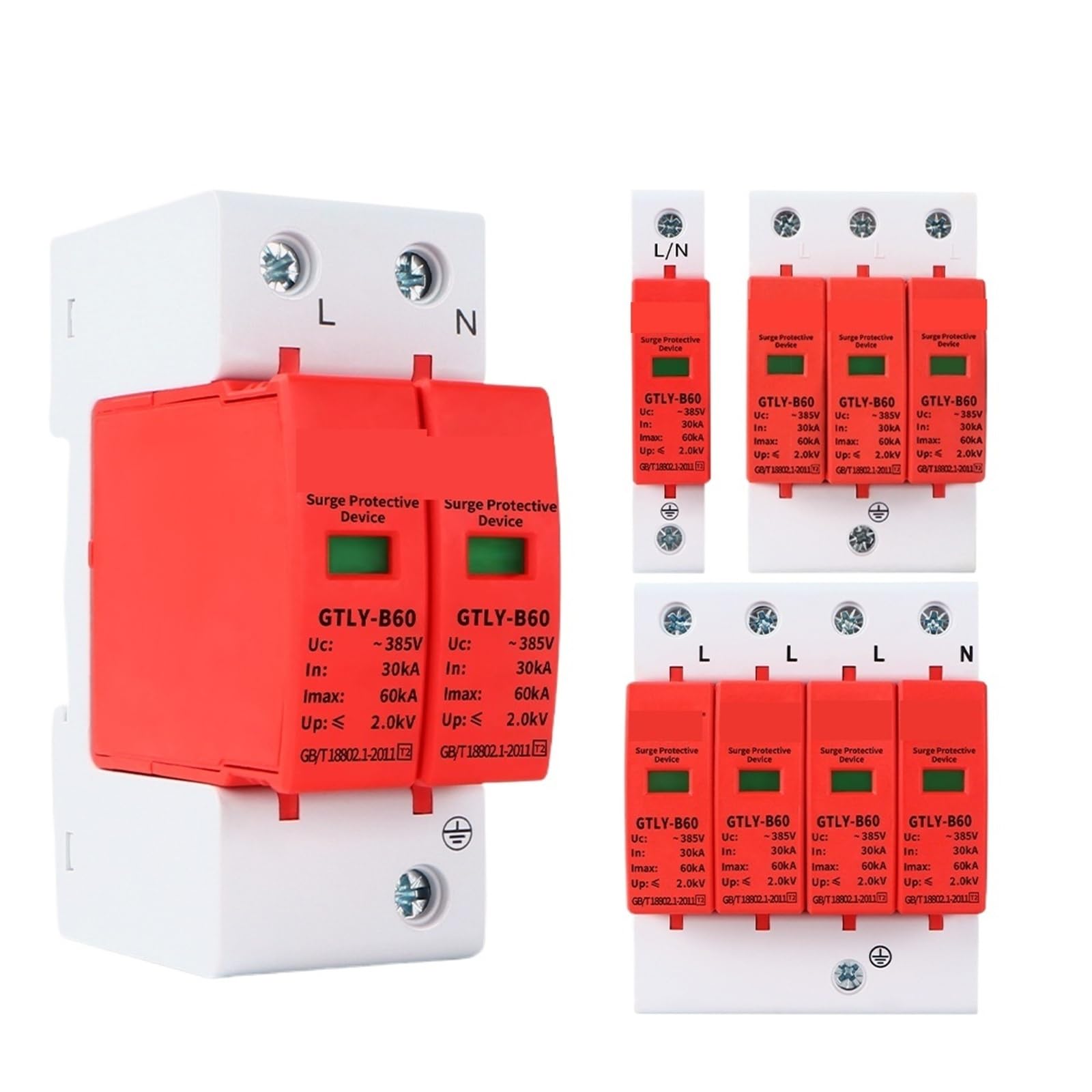 Protector contra sobretensiones for el hogar AC SPD 1P 2P 3P 4P 40KA 60KA 220V 385V Dispositivo Protector de Baja tensión(3P,220V 30-60KA)