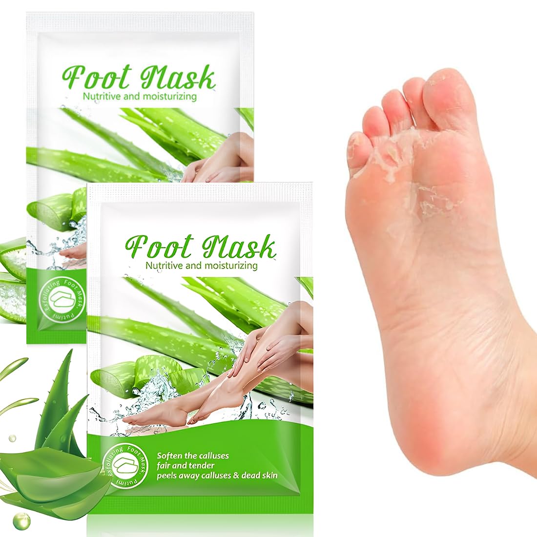 2 Piezas Mascarilla Pies Exfoliante, Foot Peel Mask, Máscara Pies Peeling, Mujeres y Hombres Quitar Piel Muerta y Callos, Aloes