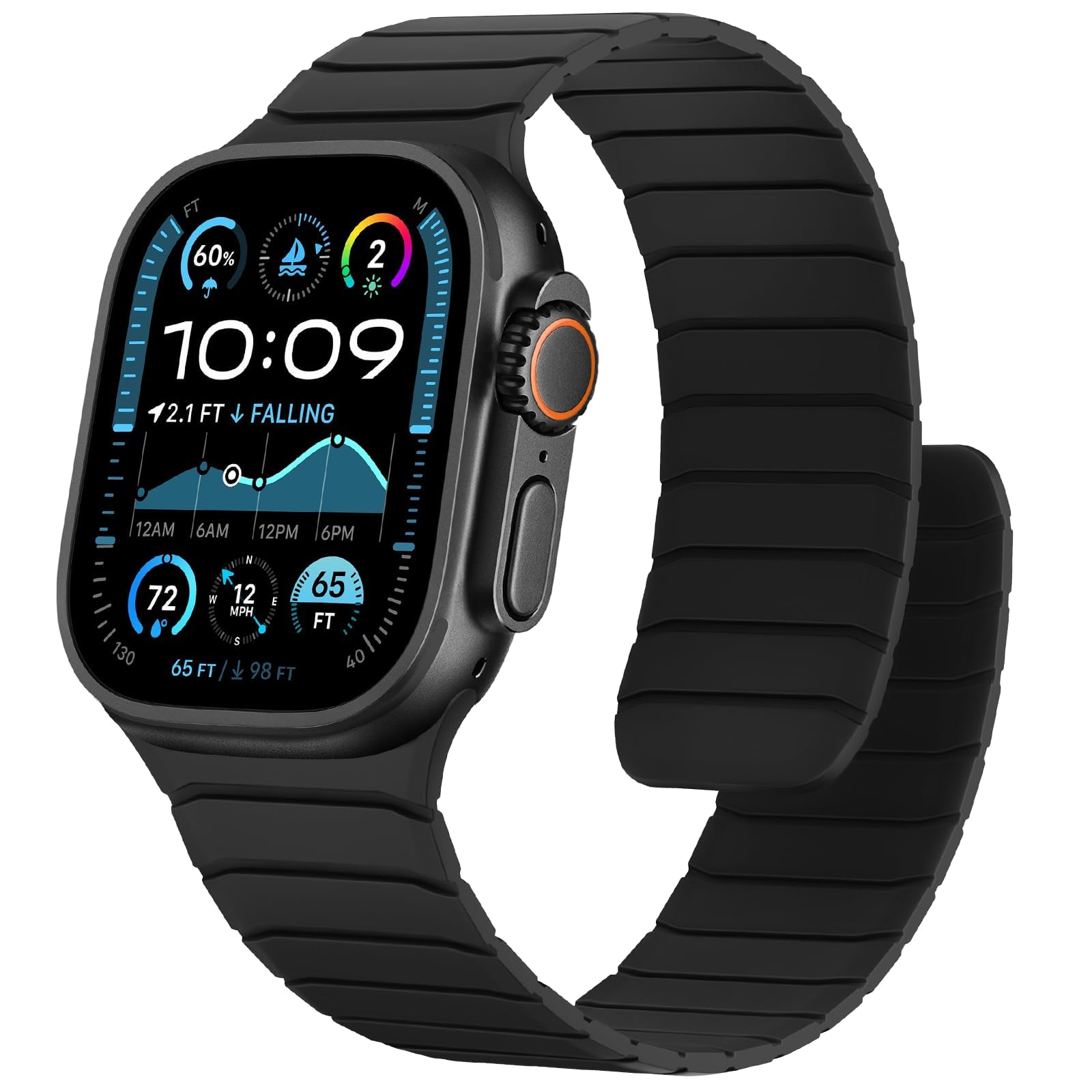 Magnetic Silicone Band Compatible with Apple Watch 49mm 46mm 45mm 44mm 42mm, Comfortable Waterproof Sports Bracelet for Ultra 3 2 1 SE Series 11 10 9 8 7 6 5 4 3, Black