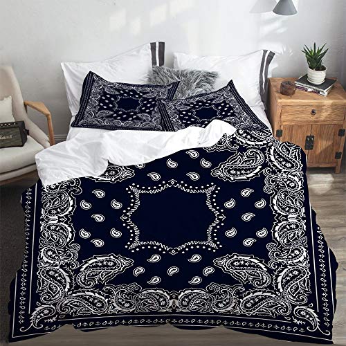 SUHETI Bedding Juego de Funda de Edredón,Bandana en Azul Oscuro,Microfibra Funda de Nórdico y Fundas de Almohada-(Cama 200 x 200cm)