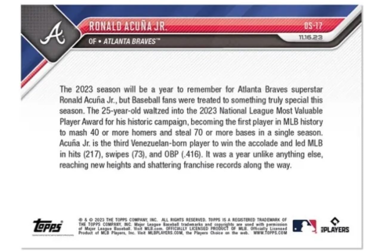 Amazon.com: 2023 Tops Now Ronald Acuna Jr. #OS-17 - Unanimous 2023