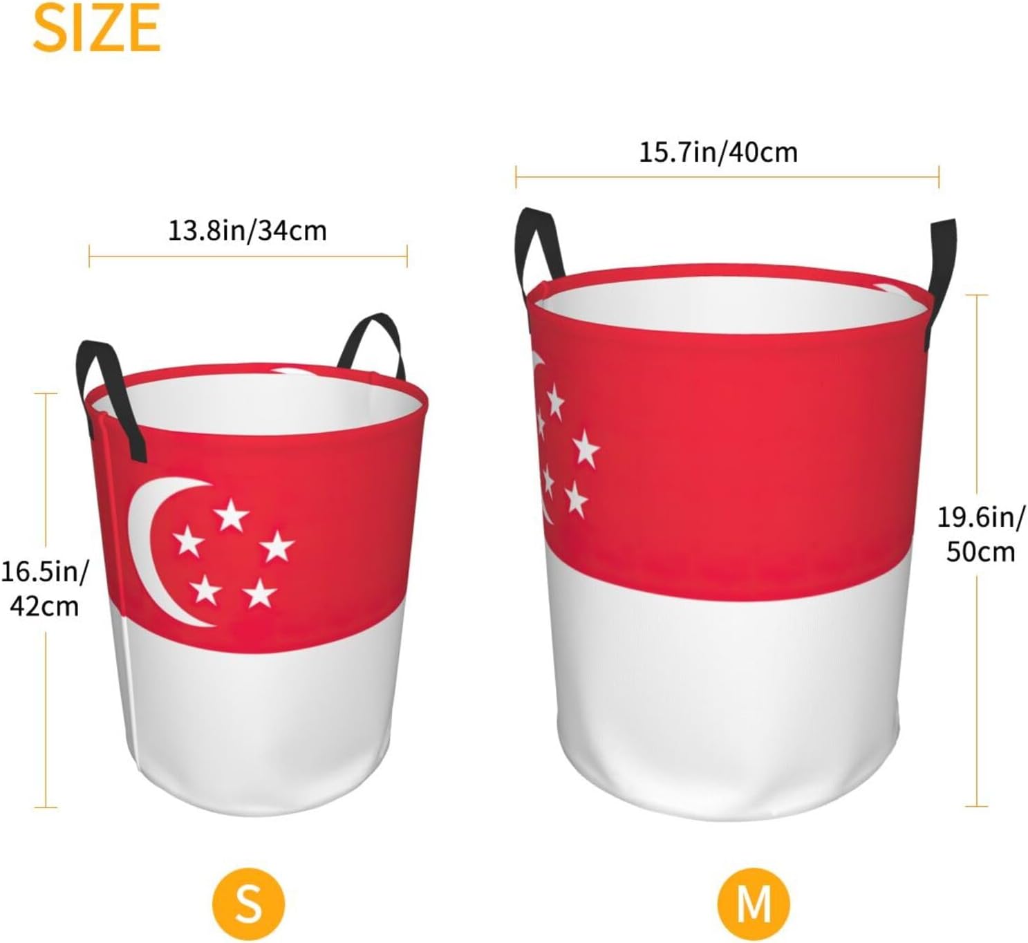 Singapore Flag Print Round Laundry Hamper,Car Portable Storage Bag For Bathroom, Bedroom, Car image 5