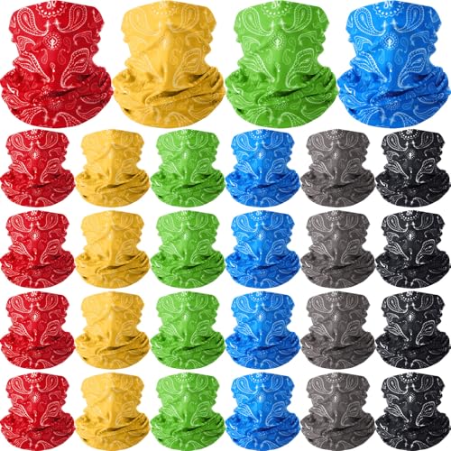 Chicingyou 24 Pcs Paisley Bandanas Seamless Neck Gaiter Mask Face Men Bulk Motorcycle Headband Dust Wind and UV Cover(Muticolor)