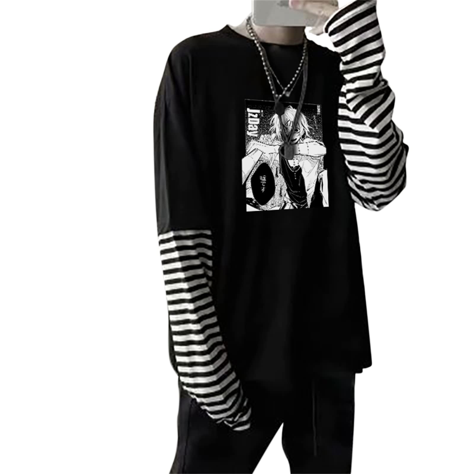 XUNGHO Japanese Anime Tokyo Ghoul Harajuku Juzo Suzuya Manga T-Shirt Casual Men Women Oversized Striped Patchwork T-Shirts