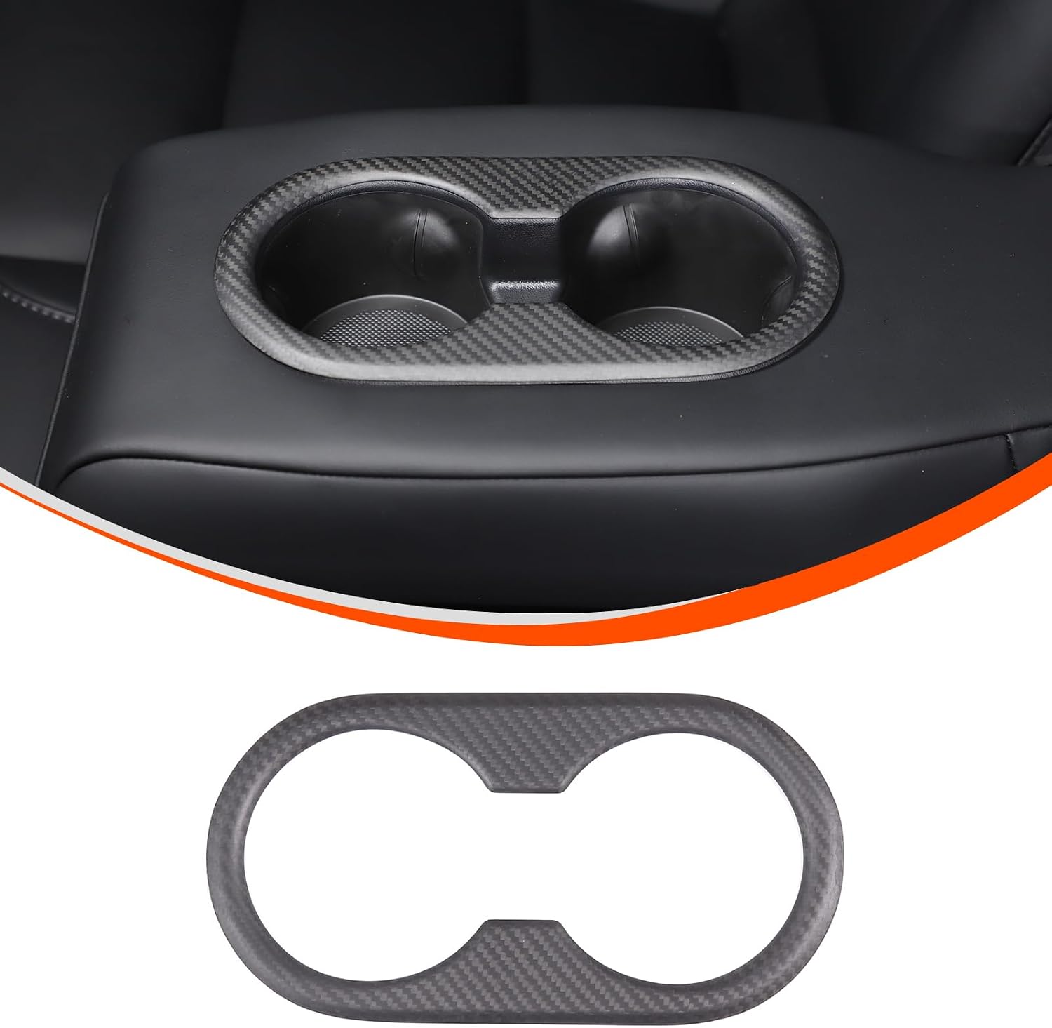 Real Carbon Fiber Car Rear Cup Holder Decorative Frame,Gear Shifte Cup Holder Decorative Frame Fit for Tesla Model 3 Model Y 2016 2017 2018 2019 2020 2021 2022 (Black Carbon Fiber)