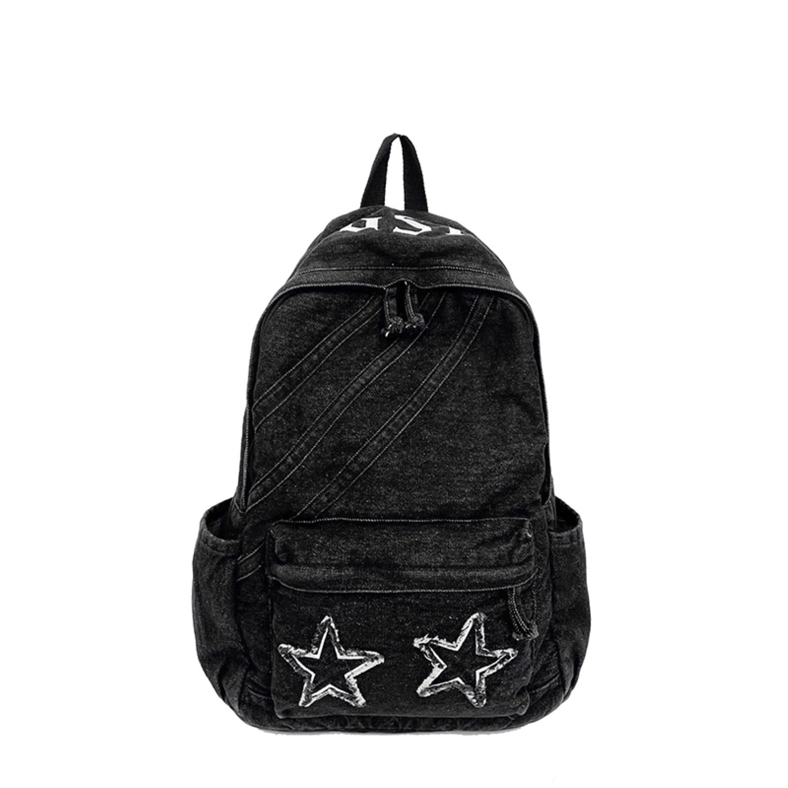 Zaino da Viaggio Star Patch Lavato Denim Zaino, Vintage Casual Daypack, Leggero Multi Tasca