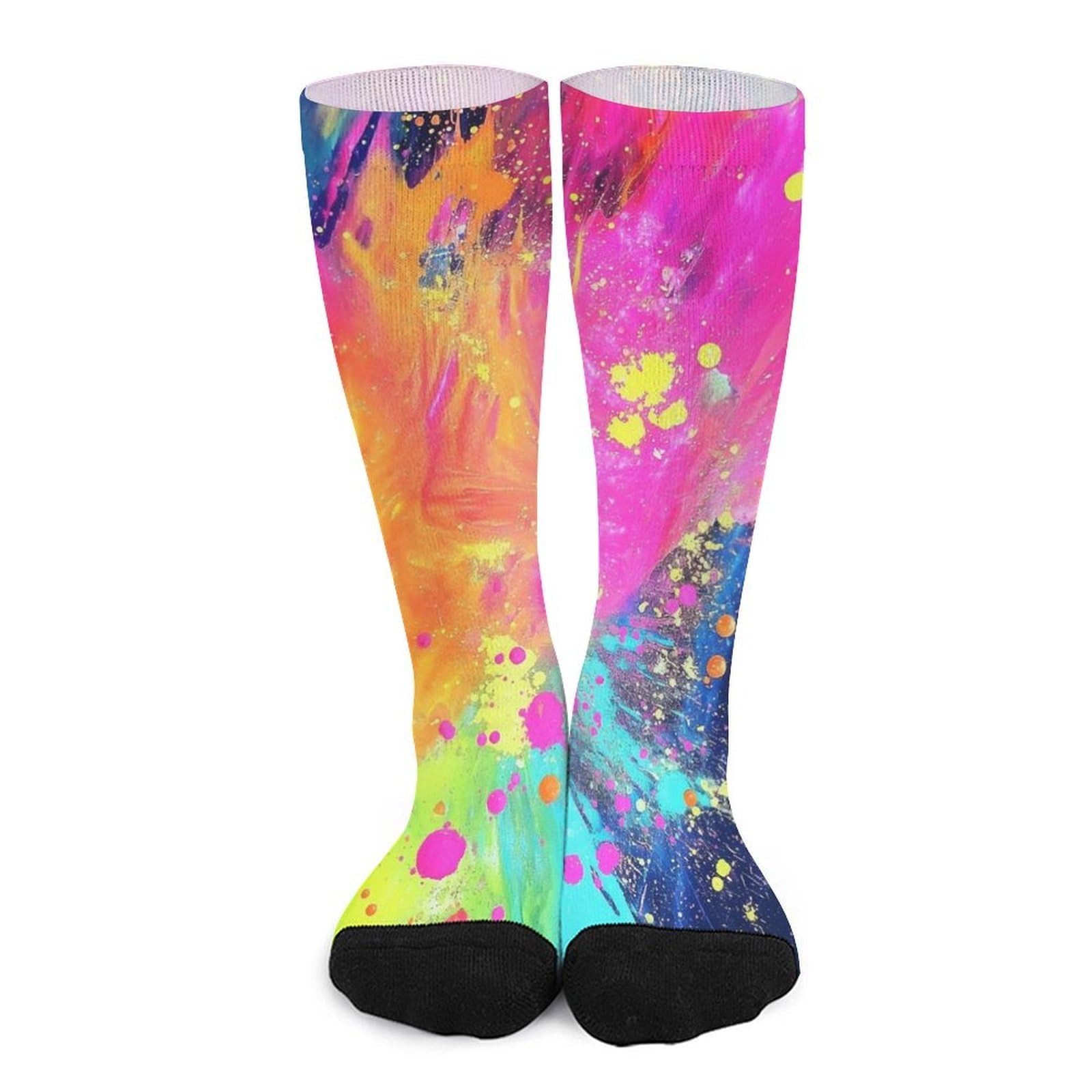 Wojfasss Women's Multi Crew Socks Tie Dye Neon Colors Splatter Stockings Socks Outdoor Long Socks
