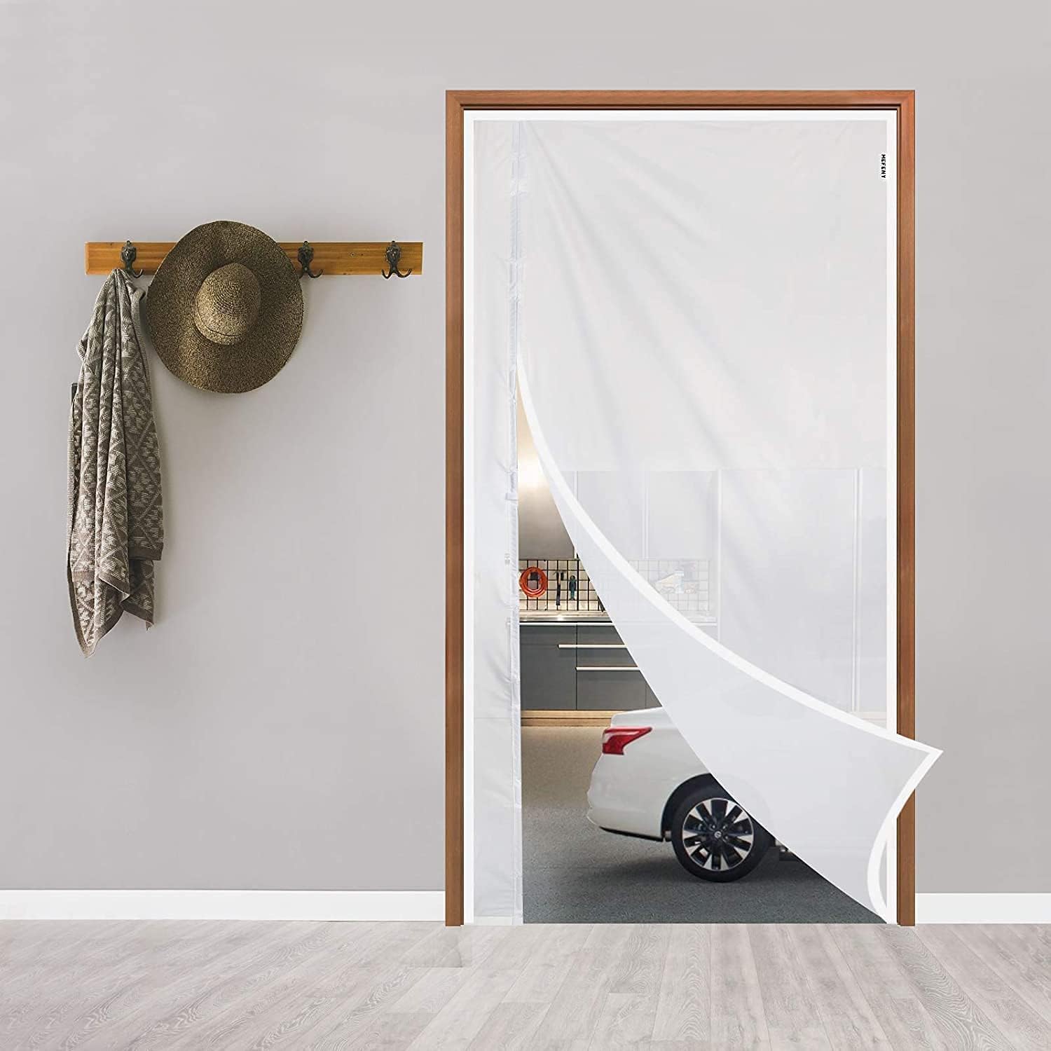 Magnetic Thermal Insulated Door Curtain, 36'' x 80'' Reversible Left Right Side Opening TPU Plastic Screen Doors for Storm Door, Drafty Door Weatherstripping Translucent