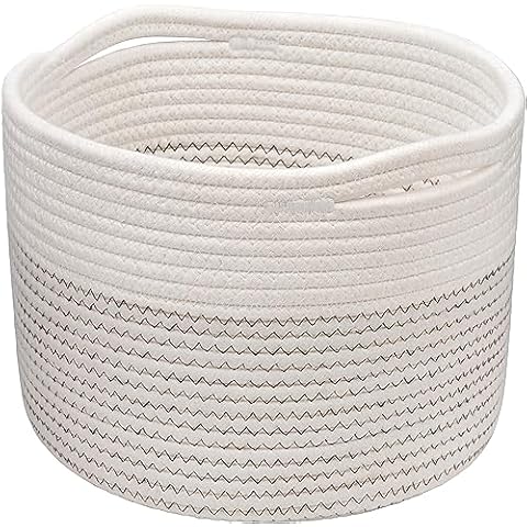 INDRESSME Small Rope Basket Round Woven Storage Basket Cute Dog Toy Basket Cotton Basket Baby Nursery Hamper Shelf Decorative Bin for Keys Gift 9.4 x 9.4 x 7.1 inches Cover