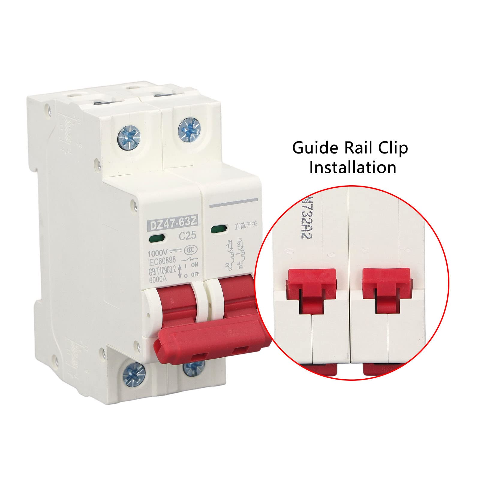 Tyenaza Disyuntor CC 25A, Disyuntor en Miniatura de CC, Interruptor de Circuito Fotovoltaico de 2P, DC 1000V MCB Interruptor de Protección de Montaje en Riel DIN 6000A Capacidad de Interrupción