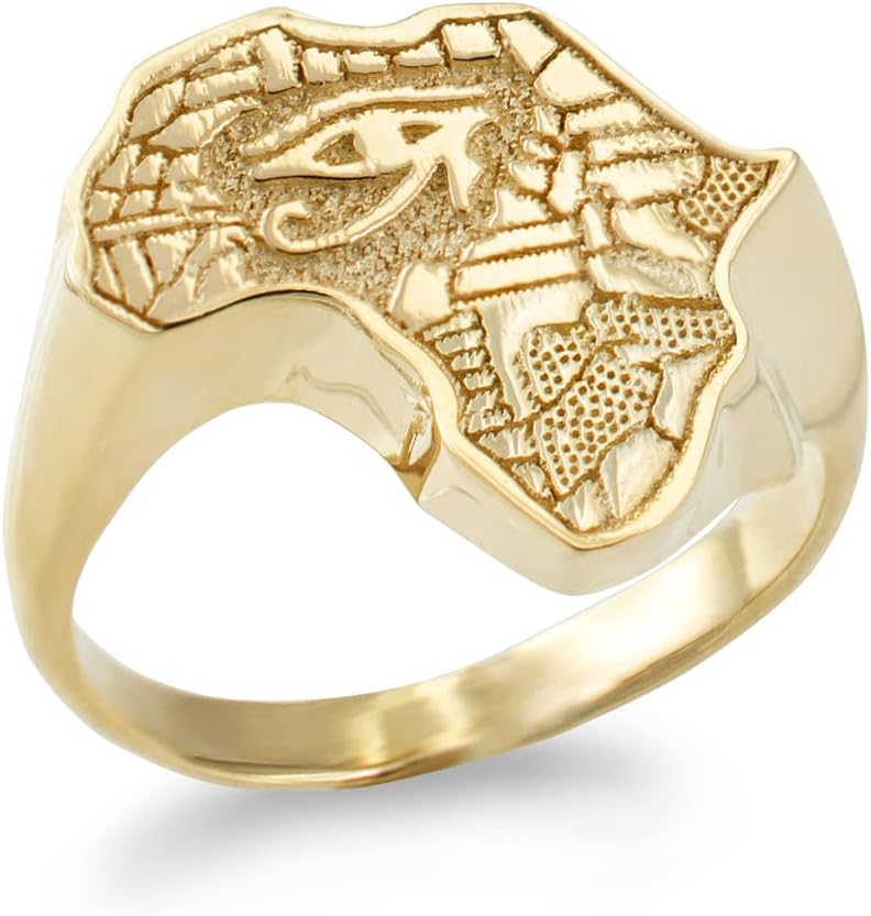 LA BLINGZ 10K Yellow Gold Egyptian Eye of Horus Africa Ring