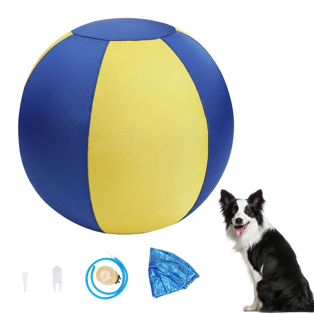 Ballon Gonflable Géant pour Chien 45cm, Ballon d'entraînement Gonflable Robuste de Double Couche Oxford + PVC, avec Fermeture Éclair et Résistant à l'Abrasion, pour Jeu de Poursuite et Entraînement