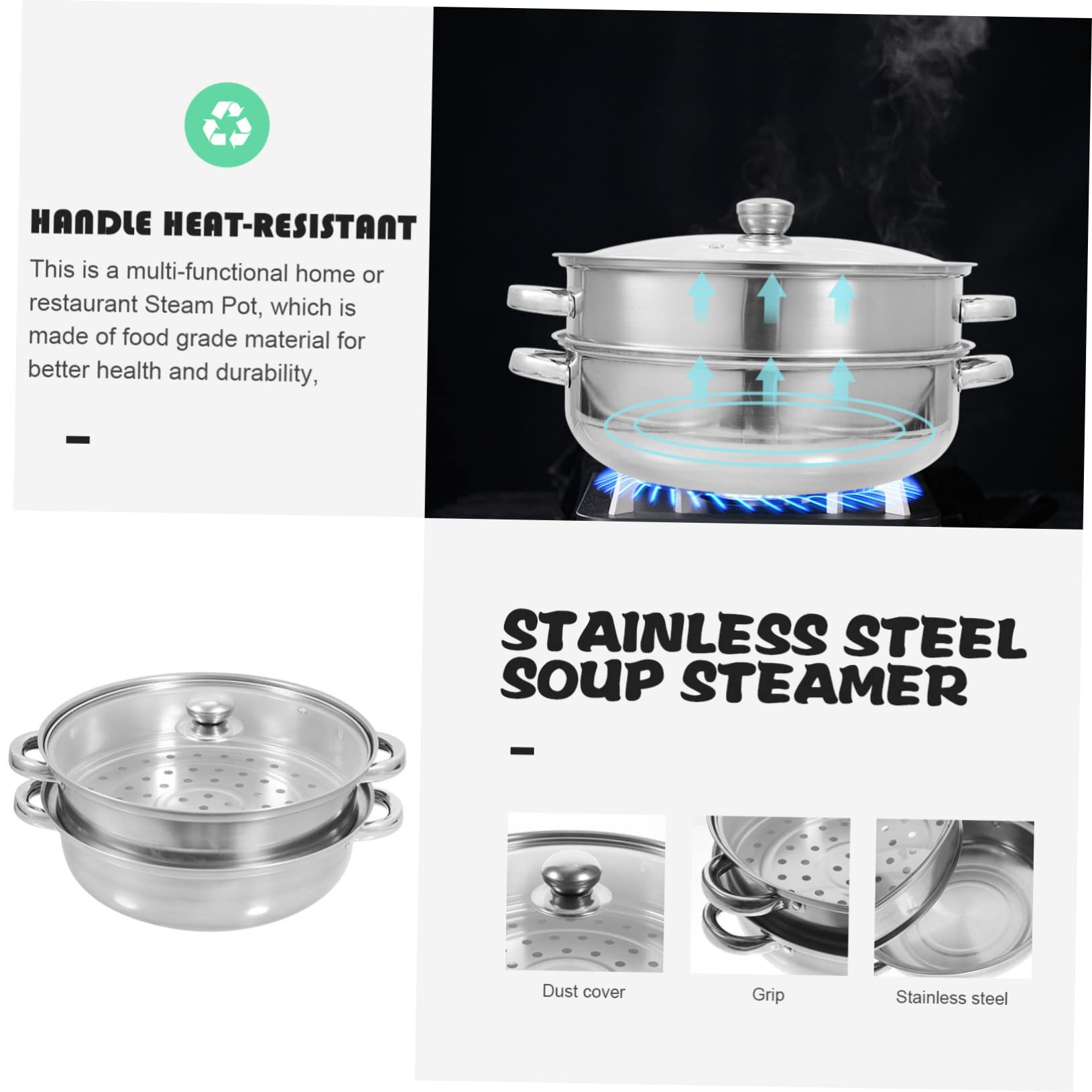 Cabilock Vaporera de Alimentos Olla de Vapor de Acero Inoxidable Doble Asa Utensilios de Cocina para Cocina y Restaurante Vaporera Práctica para Cocinar Alimentos