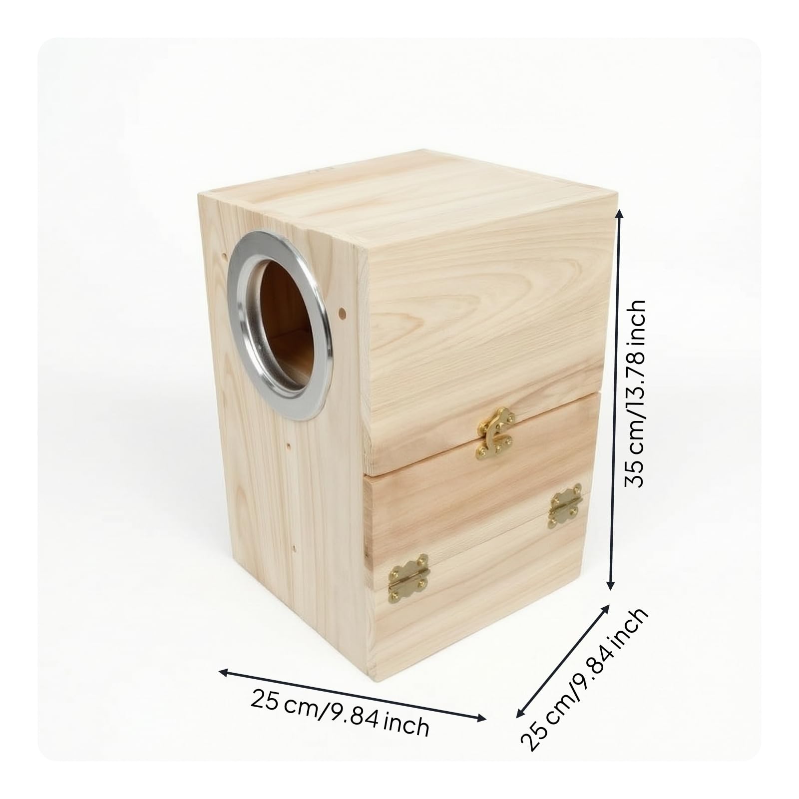 Caja Nido para Aves Percha y Techo Abrible para Periquitos Australianos y Agapornis Acuada para Jaulas y Pajareras, Size to 3, Vertical, Apertura Derecha, 25x25x35cm Boca 8.2cm