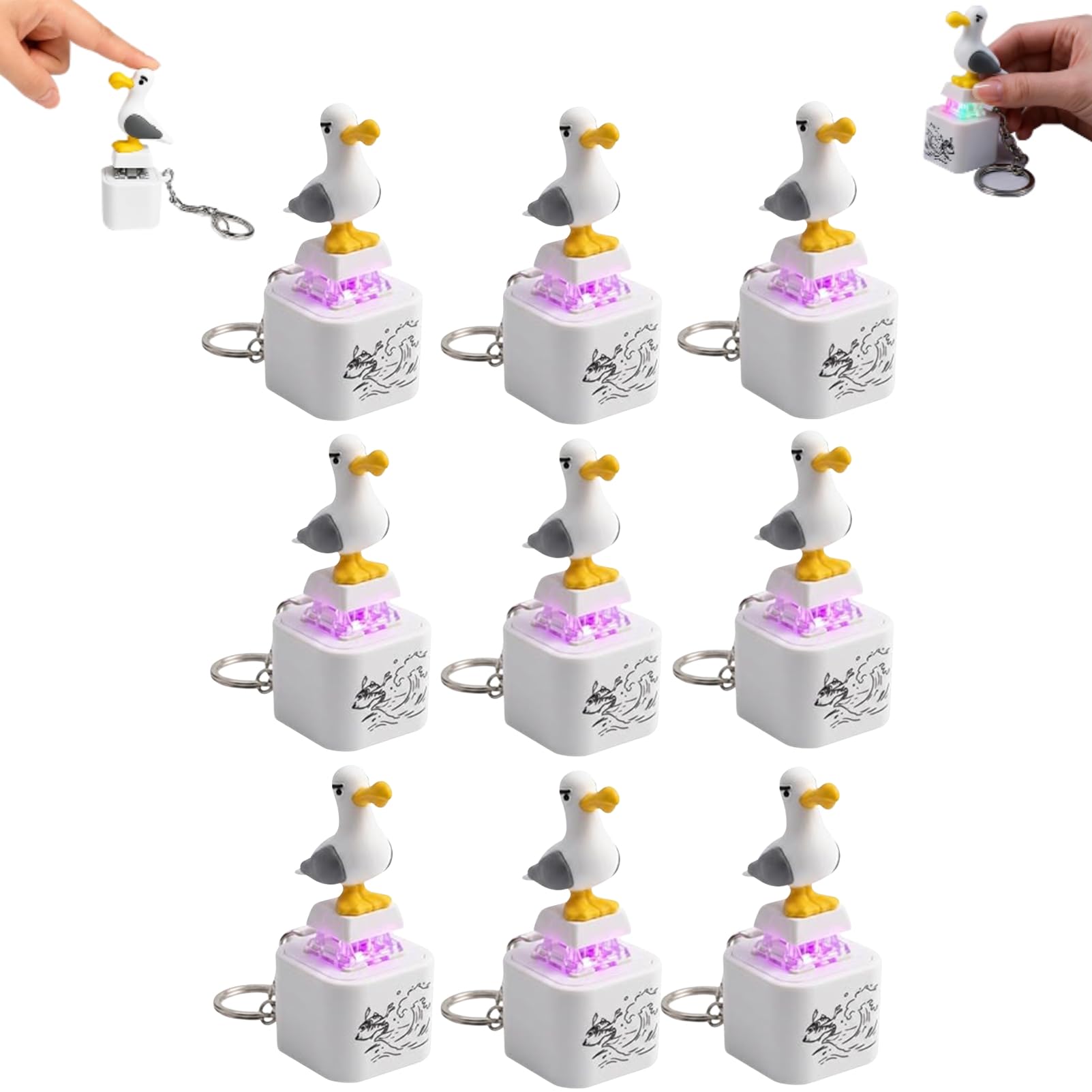 Seagull Sound Button Keychain, Seagull Keyring, Rechargeable Clicker Fidget Toy With Real Sound & Led Light, Funny Interactive Keyboard Stress Relief Toy For Adults (9 PC)
