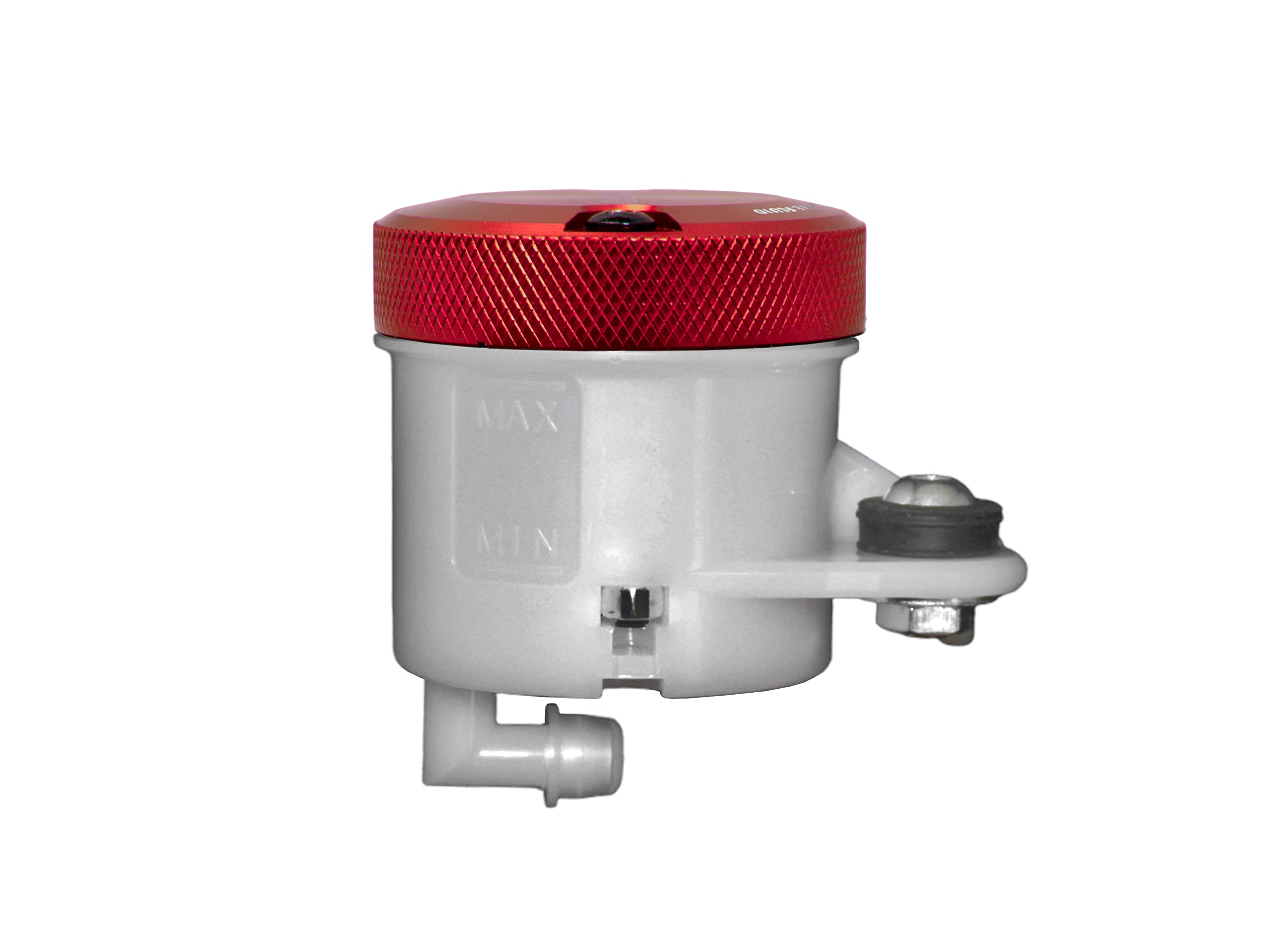 ACCOSSATO Kit di Montaggio vaschetta Olio Freni da 45 ml in plastica Bianca con Tappo in Alluminio CNC ossidato Rosso e Staffa specifica per Pompe
