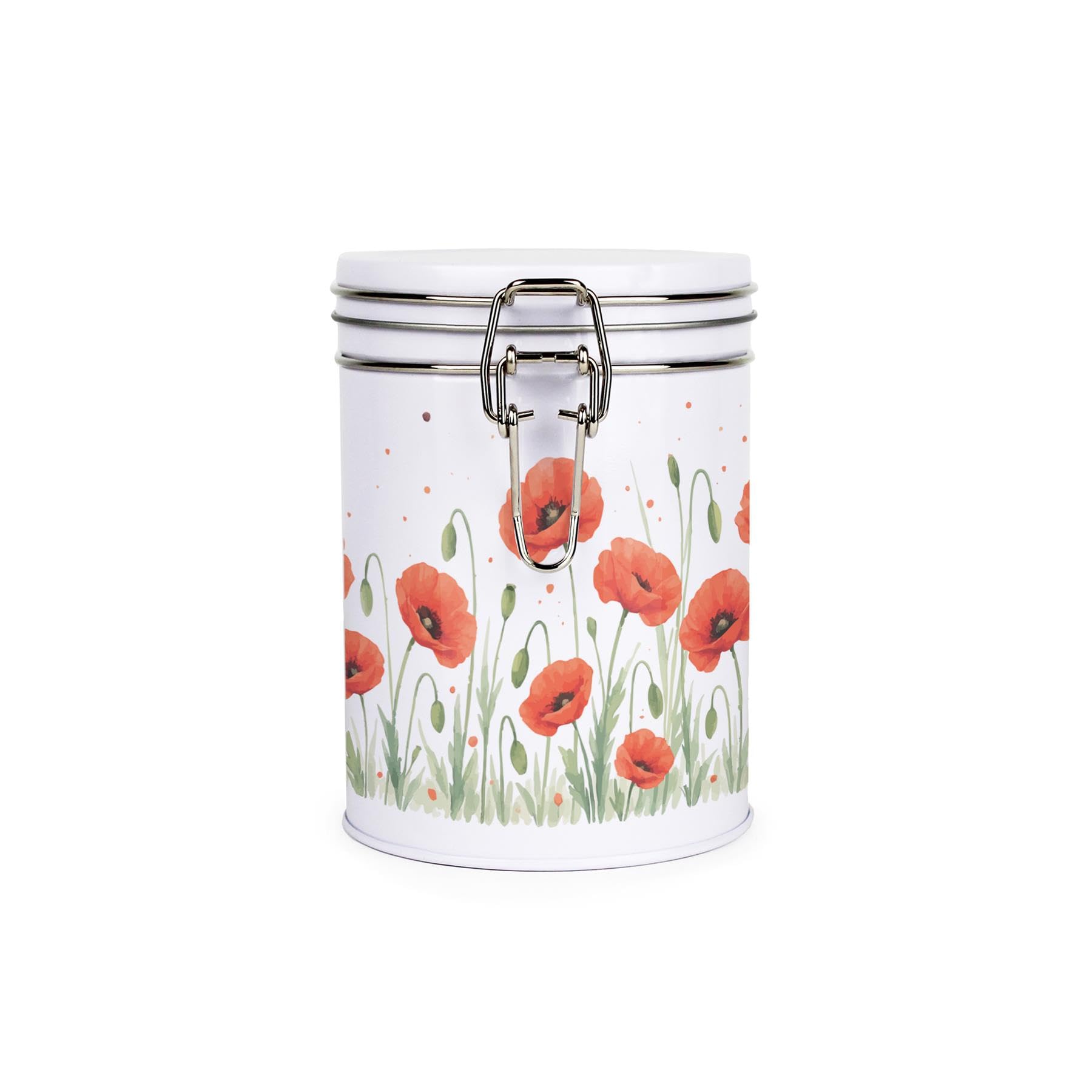 Purely Home Red Poppies Canister - White Metal Clip Lid Kitchen Storage Jar/Container Gift 700ml (13cm x 9.5cm)