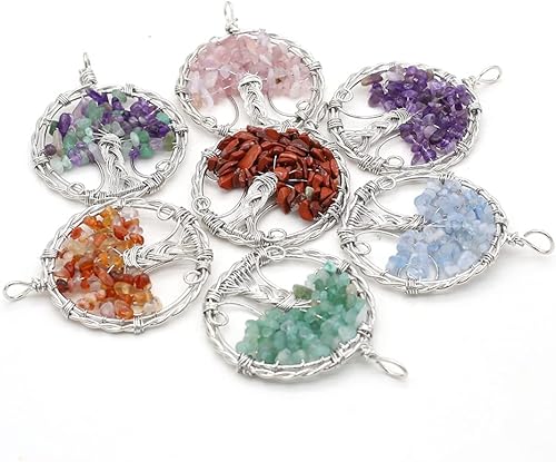Miniatura 1 de Colgante de piedra de virutas redondas grandes naturales de alambre para tejer a mano con piedras de cristal para árbol de la vida para hacer joyas,